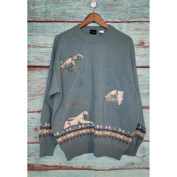 VTG 90s 'STRUCTURE ITALY WOOL Polar Bear MENS GRANDPA SWEATER Sz XL - Picture 1 of 6